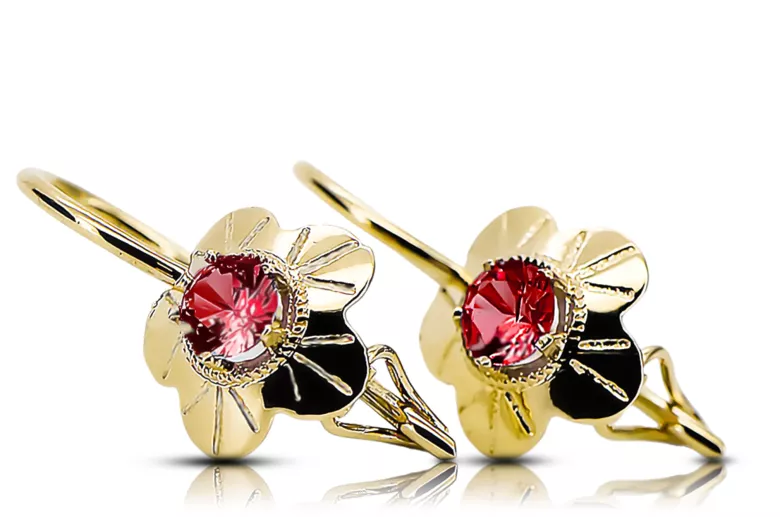 Рубін 14K Жовте золото Сережки Вінтаж стиль vec028y